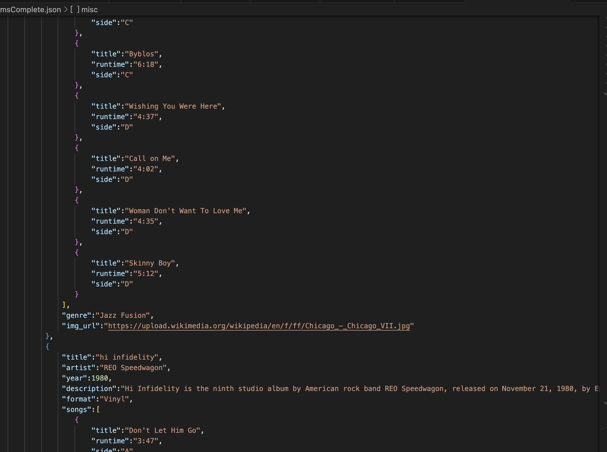 Some JSON for the project